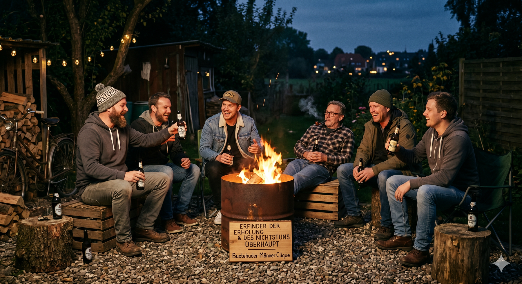 feuertonne mit männern aus buxtehude