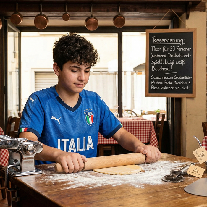 italien fussball fan rollt teig und ist frustriert wegen wm ausscheiden