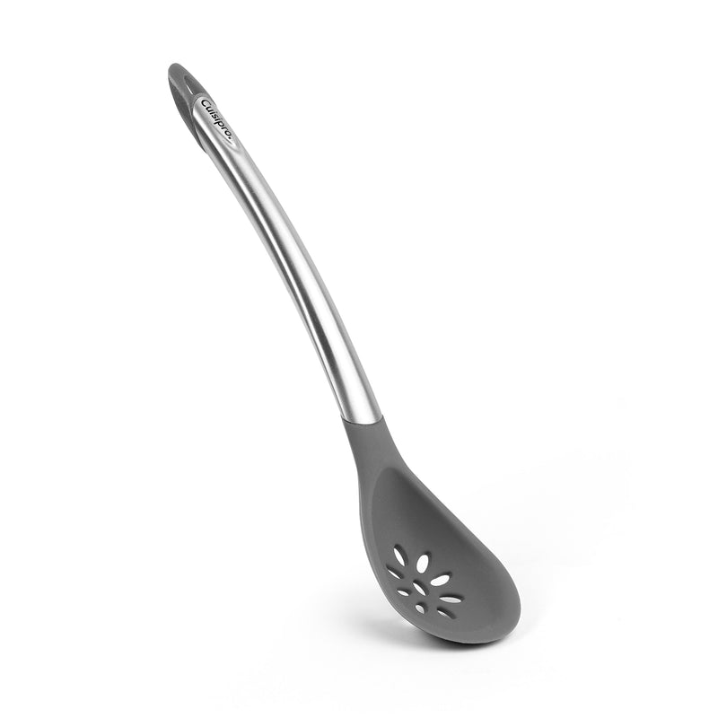 Elegance - geschlitzter Kochlöffel aus satiniertem Edelstahl, grau, 30,5 cm