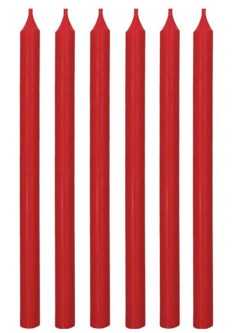 Stabkerzen 6er Set im eleganten Stil, Farbe WEIHNACHTSROT, 1,3 cm Durchmesser, Höhe 25 cm, ca. 6 Stunden Brennzeit, Ruß- und tropffrei
