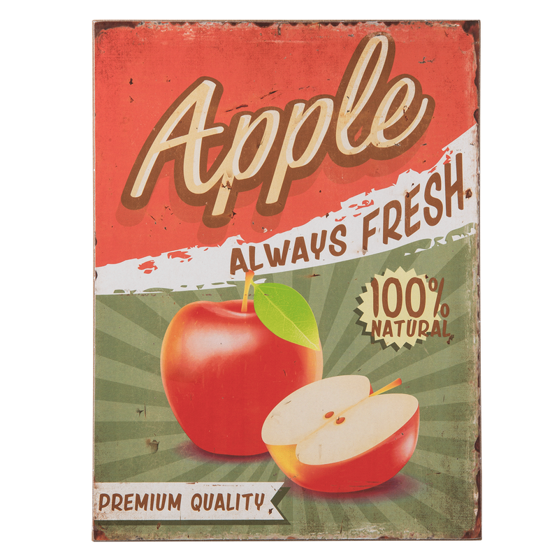 Tolles Vintage Retro Holzschild, FRESH Apple, Holz , 40 x 30 cm, bunt, ideal für Bar, Cafe, Cafeteria oder einfach Zuhause
