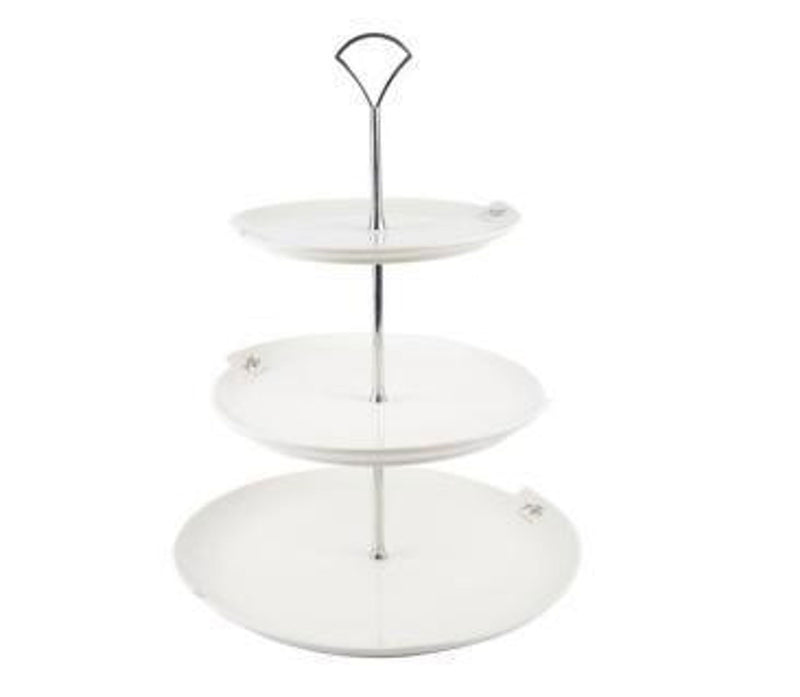 SANDRA RICH Etagere Porzellan mit Henkel 3Stufig ø20+25+29cm 39cm weiß