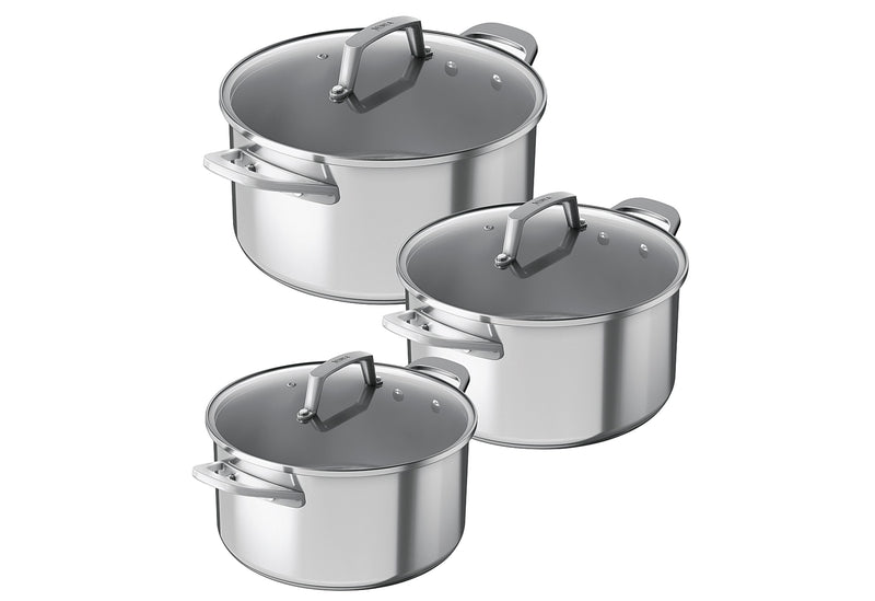 NINJA Topfset 3teilig Edelstahl mit Glasdeckeln (ø 16cm, ø 18cm, ø 20cm)
