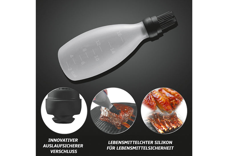 GOURMET EASY Silikon-Marinierflasche mit Bürste Black