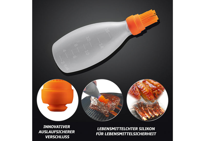 GOURMET EASY Silikon-Marinierflasche mit Bürste Orange