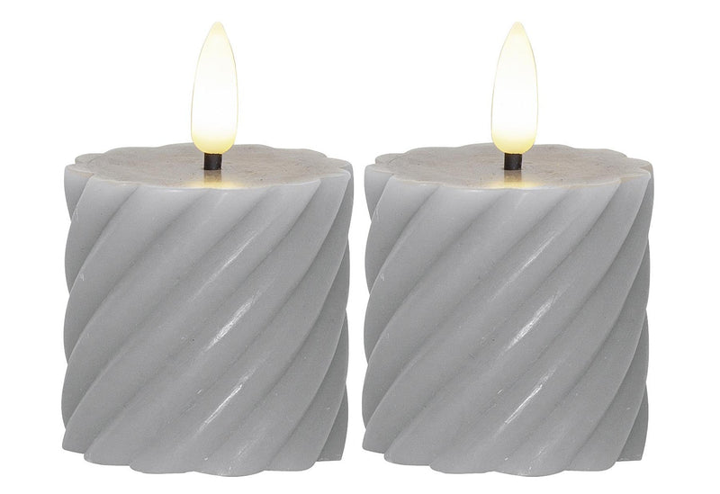STAR TRADING LED-Echtwachs-Kerze Flamme Swirl Votive 7,5x5cm grau 2Stück