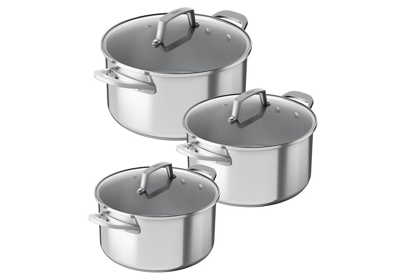 NINJA Topfset 3teilig Edelstahl mit Glasdeckeln (ø 16cm, ø 18cm, ø 20cm)