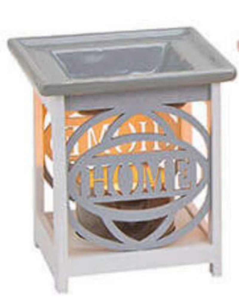 Duftlampe " HOME " aus Keramik und Holz, grau, für Teelichter, Ausführung mit abnehmbarer Duftschale, ideal für Duft- Öle und Wachse, Maße: Länge x Tiefe x Höhe = 10 x 10 x 12 cm ideal als Geschenk oder Zuhause