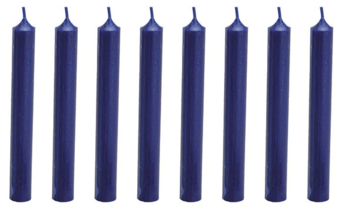 Set of 8 stick candles, classic design. Color "DARK BLUE ELEGANT". 2 cm diameter, height 18 cm, approx. 6 hours burning time