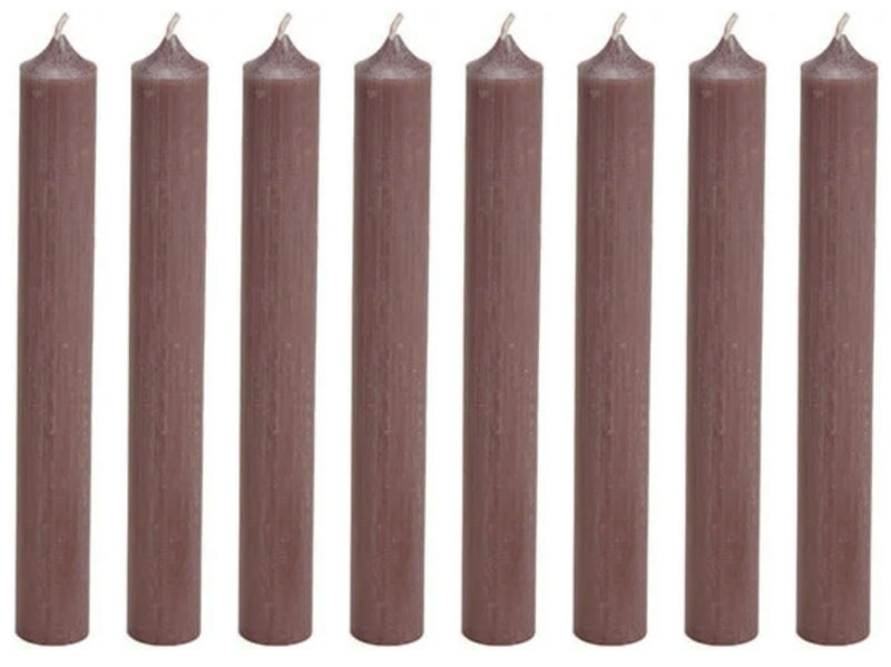 Stabkerzen 8er Set, klassisches Design. Farbe " SCHLAMMGRAU ELEGANT ". 2 cm Durchmesser, Höhe 18 cm, ca. 6 Stunden Brennzeit
