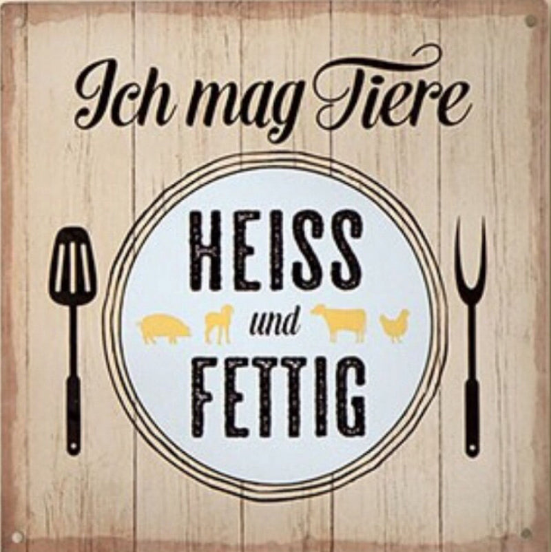 Vintage Retro Blechschild Holzlook Stil, Modell: Ich mag Tiere, Material Metall , Maße 19 x 19 cm, creme, ideal für Garten, Terrasse, Bar, Cafe, Cafeteria oder einfach Zuhause.