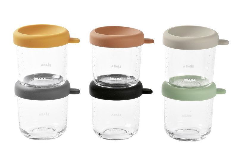 BEABA Portionsbehälter aus Glas 250ml sunrise color mix 6er Set