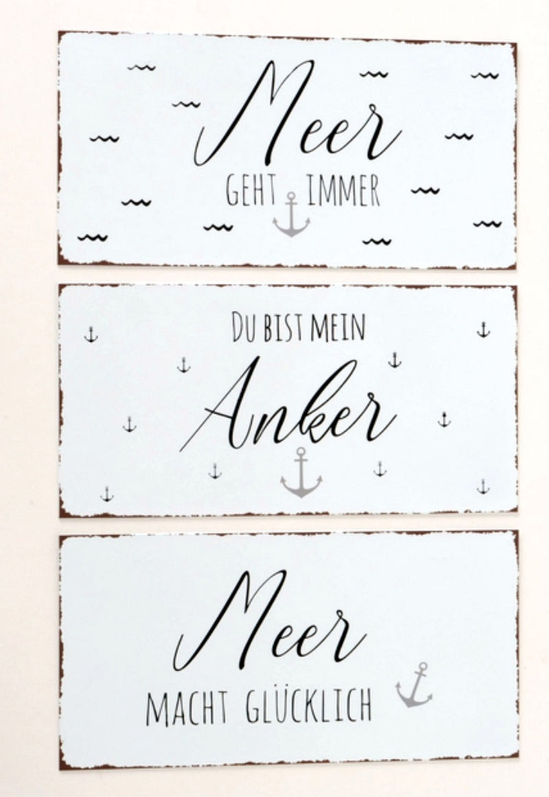 Grosses Vintage Maritimes Metallschild, Modell: DU BIST MEIN ANKER , Material Metall , Maße 40 x 20 cm, weiss, ideal für Garten, Terrasse, Bar, Cafe, Cafeteria oder einfach Zuhause.