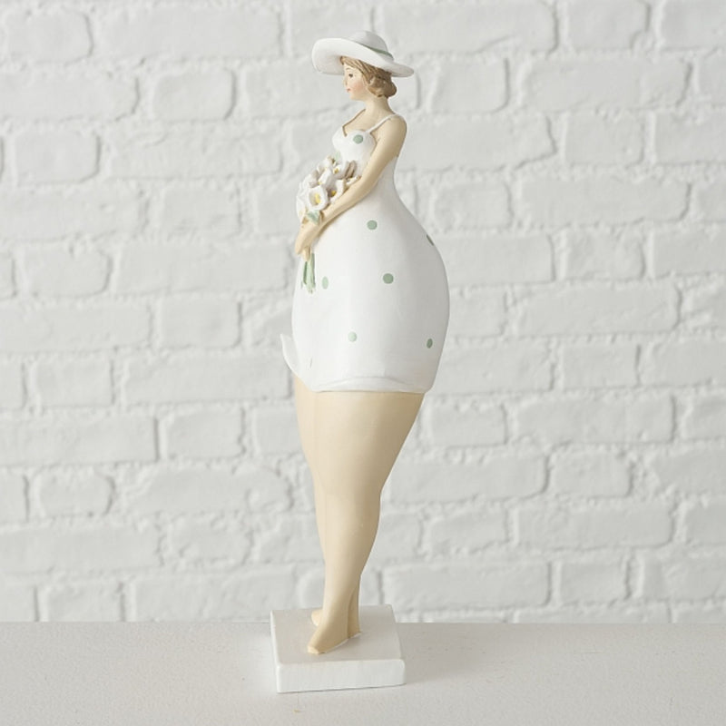 Tolle Themen Figur, Skulptur, Modell FRÄULEIN FRÜHLING, aus handbemaltem Kunststein, Farbe Weiss & Creme, romantisch in Szene gesetzt, Größe 24 x 8 x 6 cm