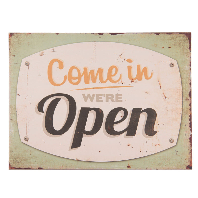 Vintage Retro Holzschild MDF, COME IN WERE OPEN , Holz , 40 x 30 cm, creme, ideal für Bar, Cafe, Cafeteria oder einfach Zuhause