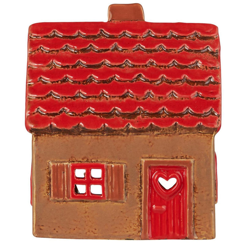 Haus für Teelicht, Modell Thorshavn rotes Dach und rote Tür; B: 11cm, H: 14 cm, L: 8 cm