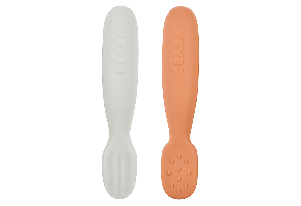 BEABA Silikon-Lernlöffel terracotta/velvet-grau 2er Set