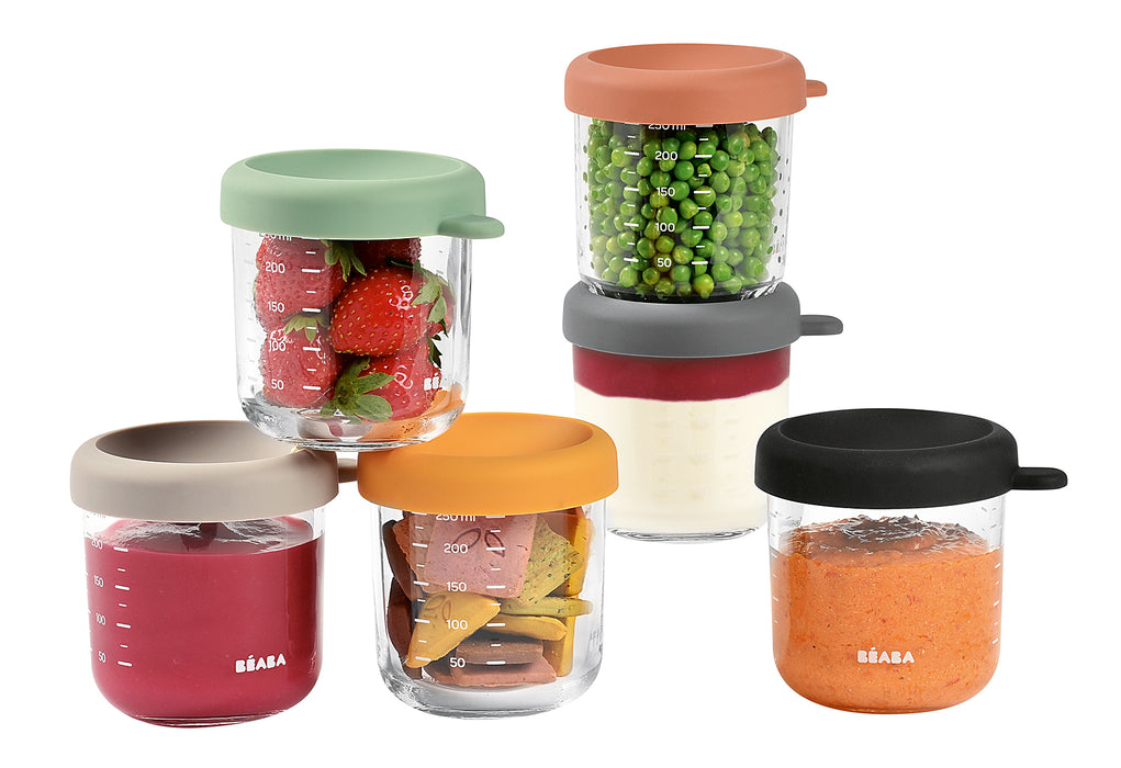 BEABA Portionsbehälter aus Glas 250ml sunrise color mix 6er Set