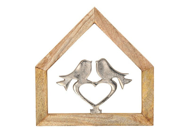 Großes edles Wandbild auf Mango-Holz in brüniertem Aluminium, Modell: VOGELPAAR , Maße 22 x 22 x 2 cm, Farbe Natur und Aluminium, tolle Deko fürs Cafe oder Zuhause