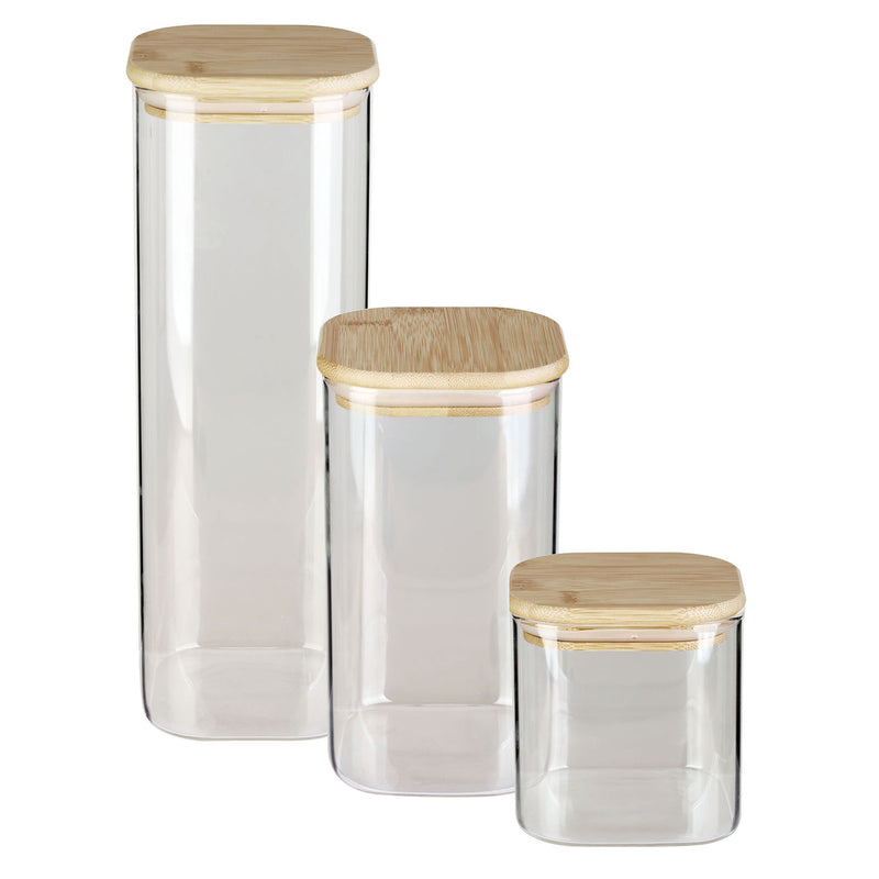 Vorratsglas mit Bambusholz-Deckel, quadratisch, 1,3 Liter