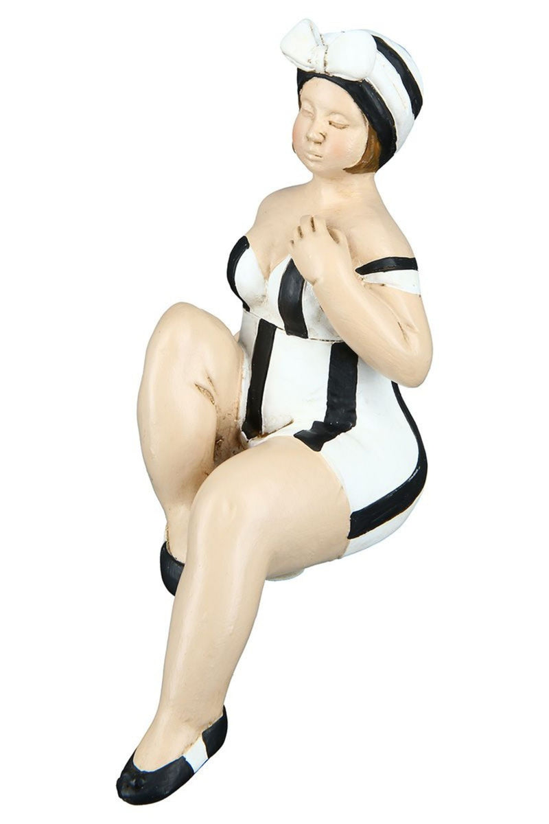 Tolles Themen Figuren Set, 2 maritime nostalgische Strandnixen im schwarz weißen Badeanzug, Kantensitzer, stabiler Kunststein, durch wundervolles Design in Szene gesetzt, je ca. 13 x 8 x 8 cm