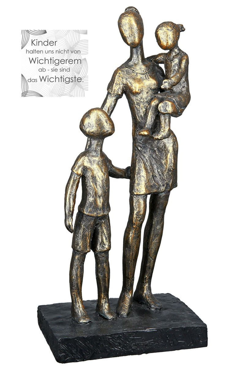 Tolle repräsentative Motto Design Figur Mutter mit Kindern, Skulptur und Kunstobjekt, Modell „ KINDER... „ bronzefarbenes finish, Maße 27 x 12 x 9 cm, pure Lebensfreude