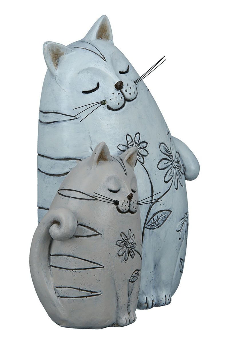 Katzenpaar in Erdtönen bzw. Farben, Modell: KNUDDEL, lass die Freude in Haus und Garten, 20 x 14 x 9 cm, wetterbeständiger Kunststein