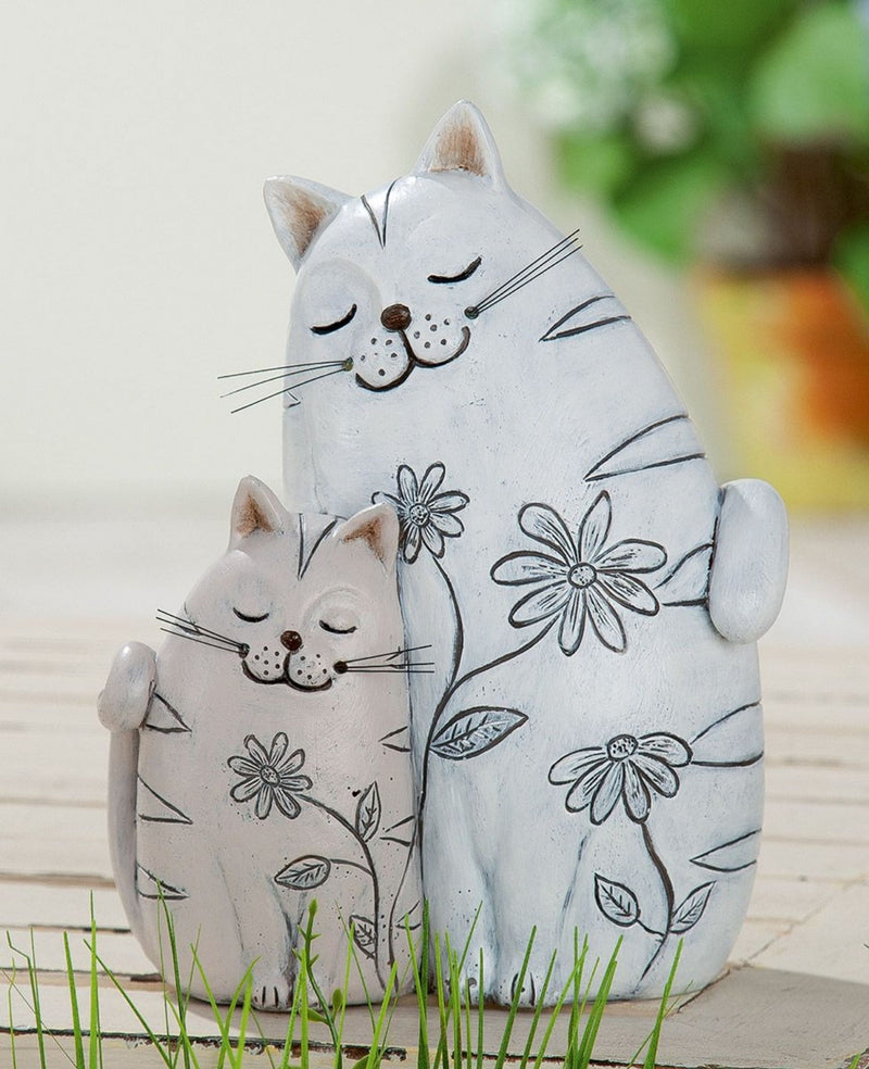 Katzenpaar in Erdtönen bzw. Farben, Modell: KNUDDEL, lass die Freude in Haus und Garten, 20 x 14 x 9 cm, wetterbeständiger Kunststein