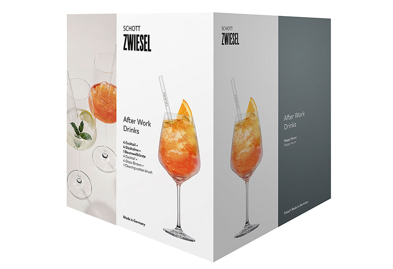 ZWIESEL GLAS Cocktail After Work Drinks (4x Gr. 140 4x Glashalme Gr. 150+Baumwollbürste)