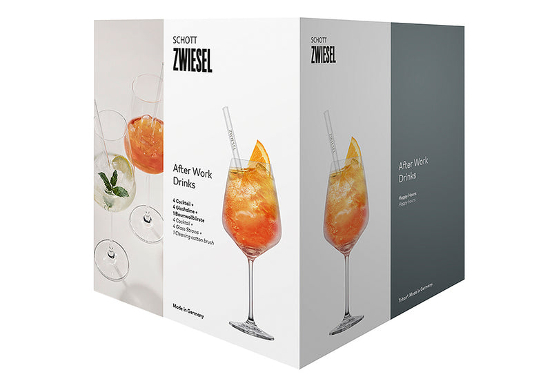 ZWIESEL GLAS Cocktail After Work Drinks (4x Gr. 140 4x Glashalme Gr. 150+Baumwollbürste)