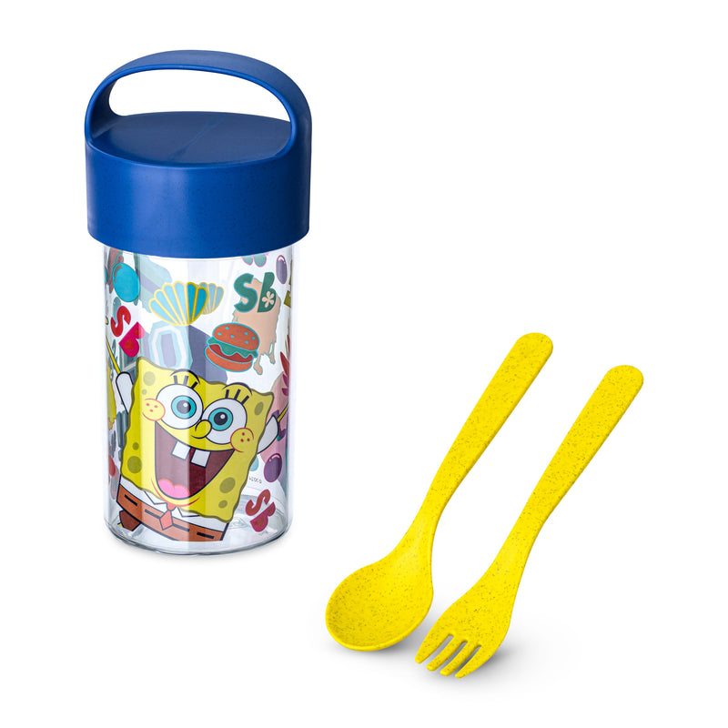 KOZIOL Snackpot Buddy Snack 500ml+Besteckset 2tlg. blau