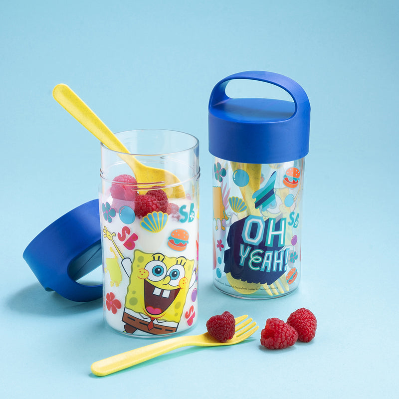 KOZIOL Snackpot Buddy Snack 500ml+Besteckset 2tlg. blau