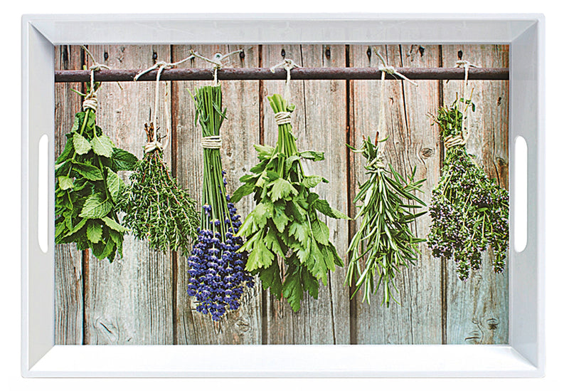 ZELLER PRESENT Tablett Kräuter Melamin 50x35x5cm weiß