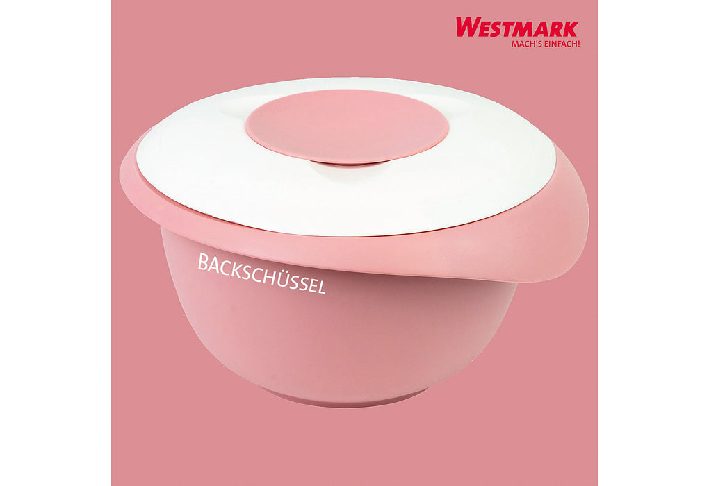 WESTMARK Rührschüssel mit zweigeteiltem Deckel 2,5l rosa/weiß