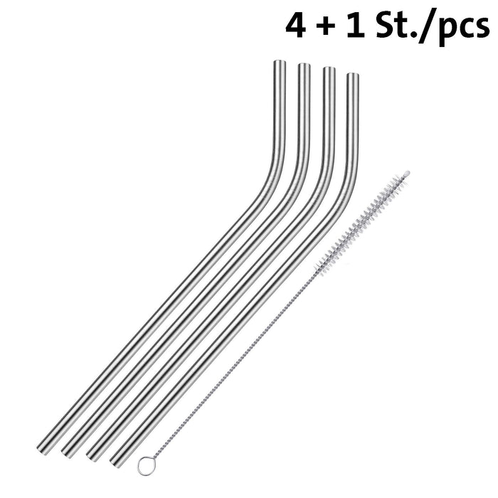 WESTMARK Trinkhalm Edelstahl gebogen mit Reinigungsbürste 21,5cm 4er