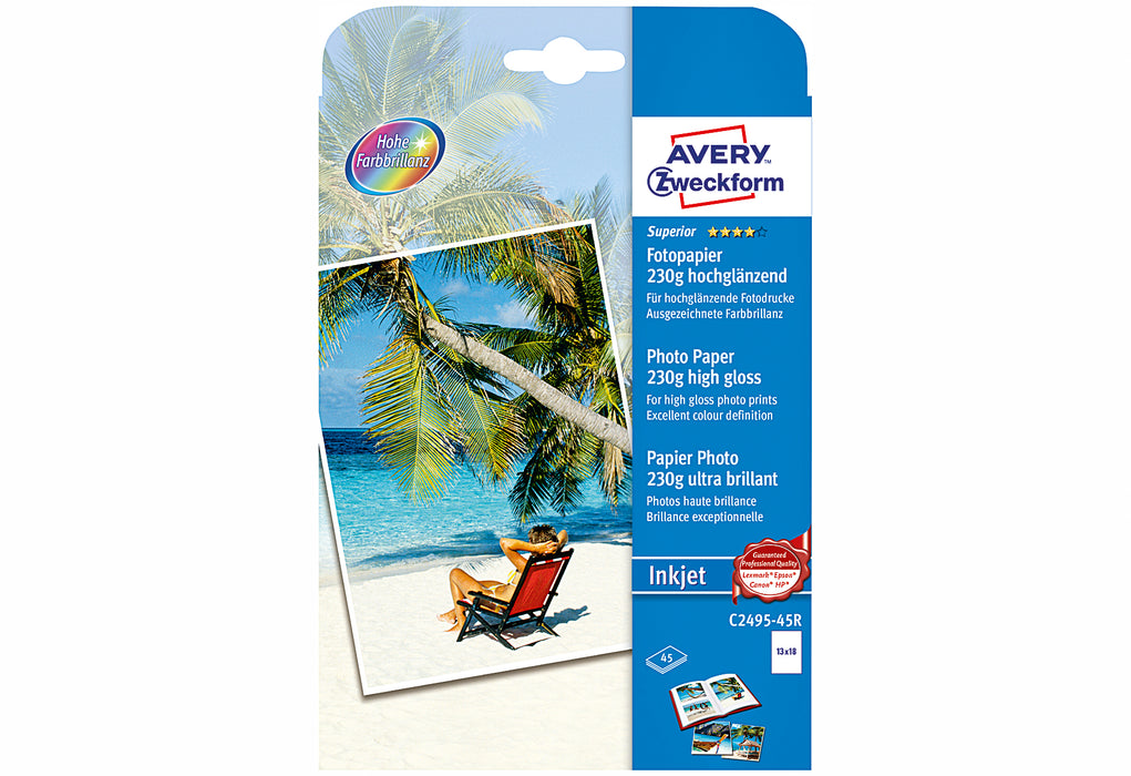 AVERY ZWECKFORM Fotopapier C2495-45R Superior Inkjet 230g 13x18cm 45 Blatt