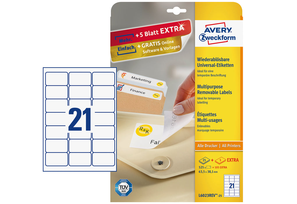 AVERY ZWECKFORM Universal-Etiketten ablösbar 63,5x38,1mm