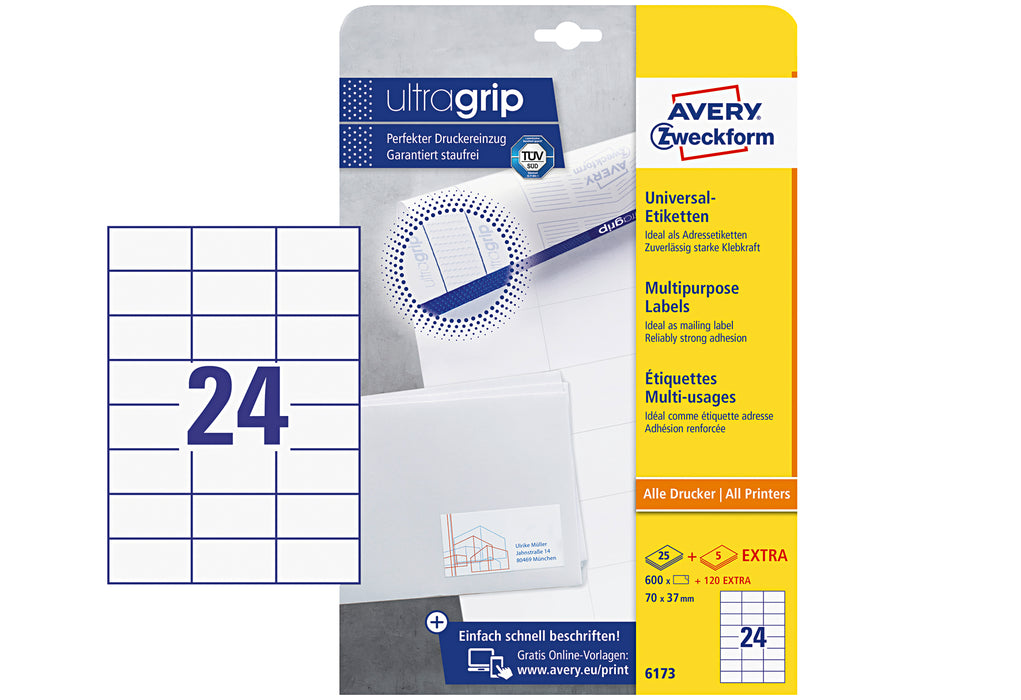 AVERY ZWECKFORM Universal-Etiketten 6173 70x37mm weiß 600 Stück