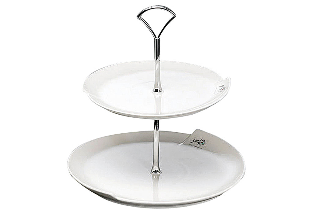 SANDRA RICH Etagere Porzellan mit Henkel 2Stufig ø20+25cm 26cm weiß