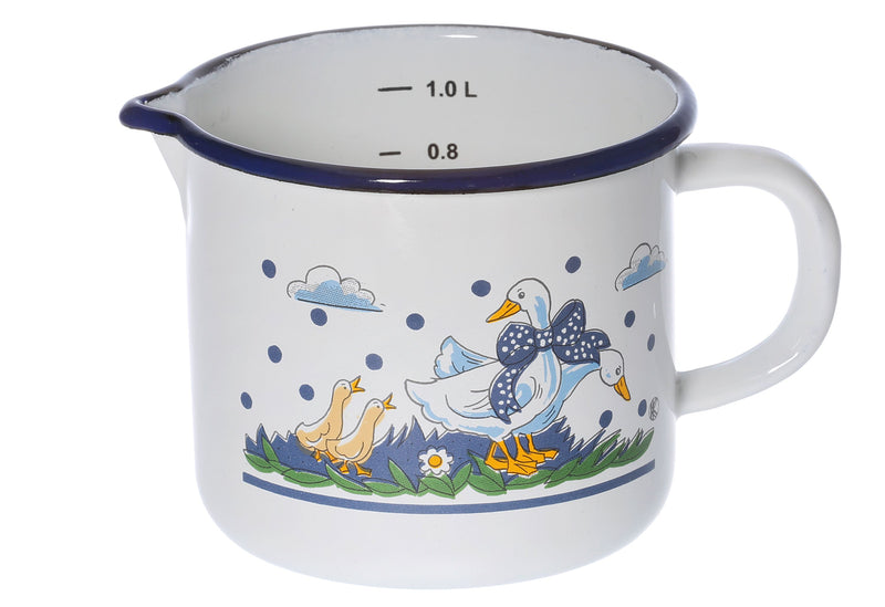 KARL KRÜGER Milchtopf Gänseglück mit Ausguss 1,5 l Ø14cm emailliert