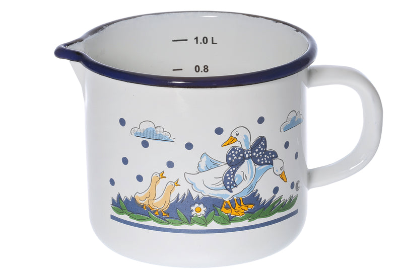 KARL KRÜGER Milchtopf Gänseglück mit Ausguss 1,5 l Ø14cm emailliert