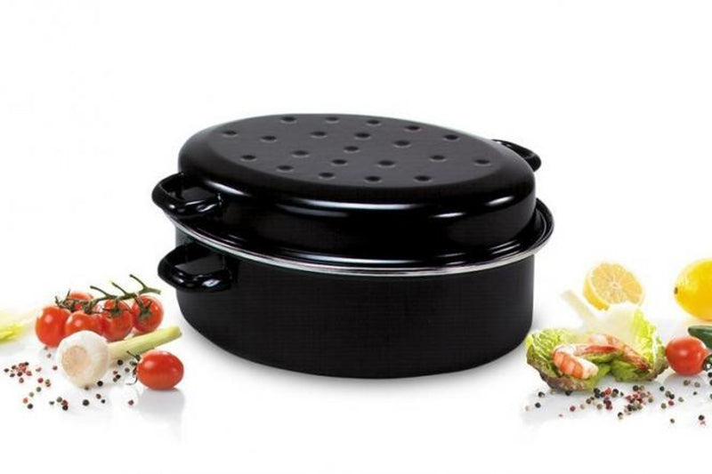 KARL KRÜGER Gänsebräter oval 4,5 l Ø34cm emailliert schwarz matt