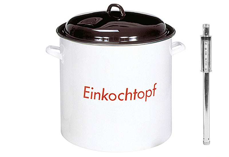 KARL KRÜGER Einkochtopf mit Metalldeckel mit Öffnung für Thermometer 27 l Ø35cm emailliert weiß