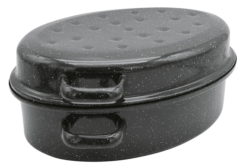 KARL KRÜGER Gänsebräter oval Ø26cm emailliert schwarz/weiß gesprenkelt