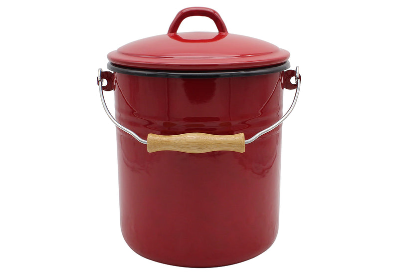 KARL KRÜGER Mülleimer mit Deckel Emaille 5l rot