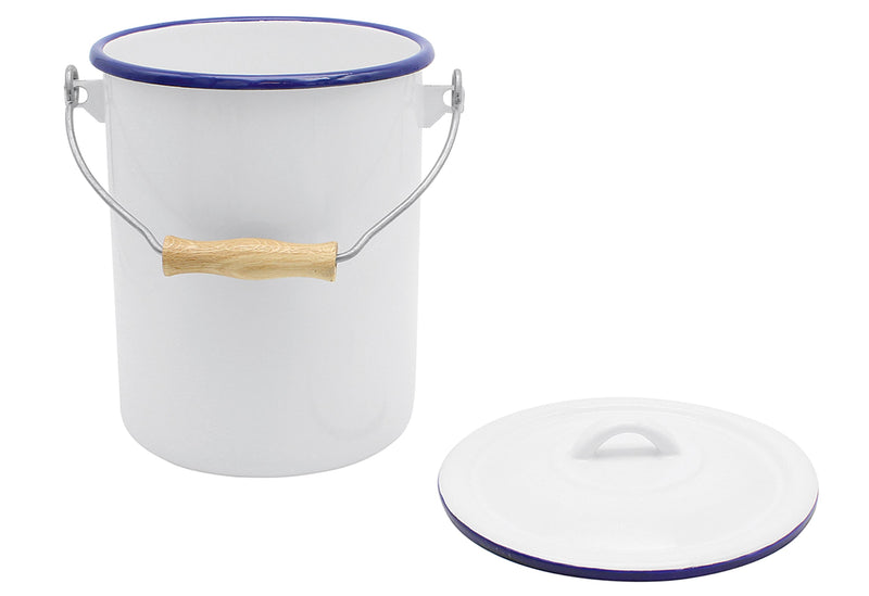 KARL KRÜGER Mülleimer mit Deckel Emaille weiß 3l