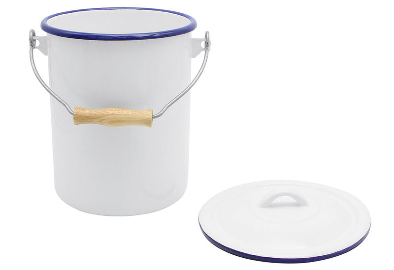 KARL KRÜGER Mülleimer mit Deckel Emaille weiß 3l