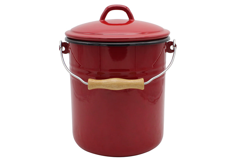 KARL KRÜGER Mülleimer mit Deckel Emaille 3l rot