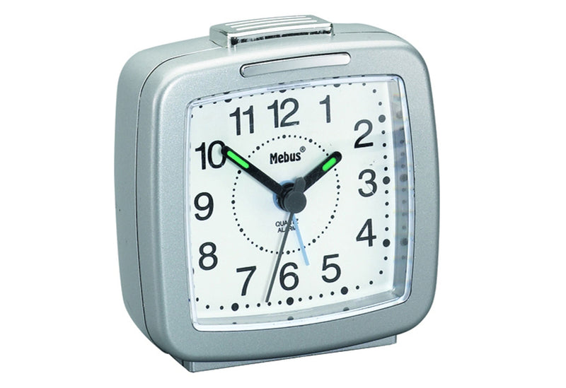 MEBUS Quarzwecker 26481 mit Beleuchtung silber
