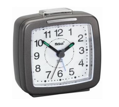 MEBUS Quarzwecker 26483 mit Beleuchtung 7x7cm anthrazit